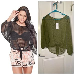 NWT Guess Front-Tie Stephanie Top in Olive S
